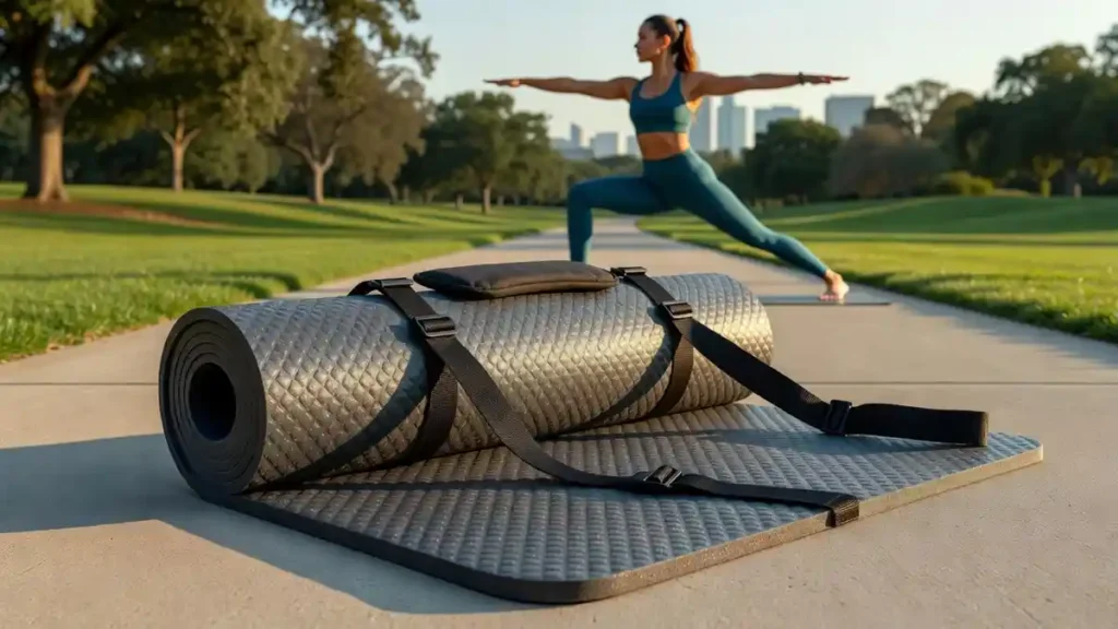 xgear fitness thick travel yoga mat with carrying strap